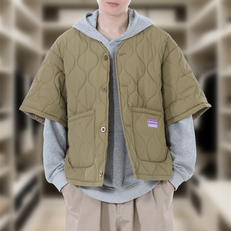 秋冬季半袖棉服短款外套男士2025新款复古宽松潮牌保暖坎肩棉衣男