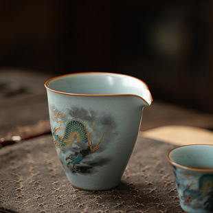 祥龙献瑞龙纹公道杯汝窑公道杯功夫茶具茶海分茶器公杯茶海公杯茶