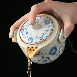 青花汝窑一壶两杯户外旅行茶具套装便携式包茶壶茶杯一人用快客杯