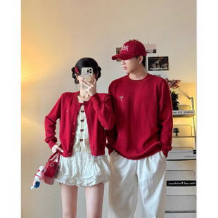 情侣装秋冬季ins超火红色毛衣男女2025新款潮流高级感针织衫潮牌