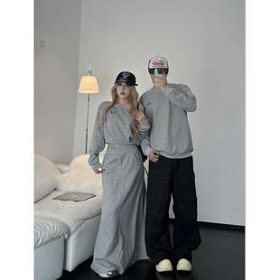 情侣装春秋季2025新款ins超火休闲运动套装女卫衣半身裙两件套潮