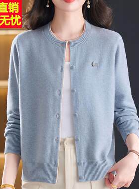 洋气中年圆领羊绒衫女秋冬大码妈妈纯色针织衫毛衣女短款上衣