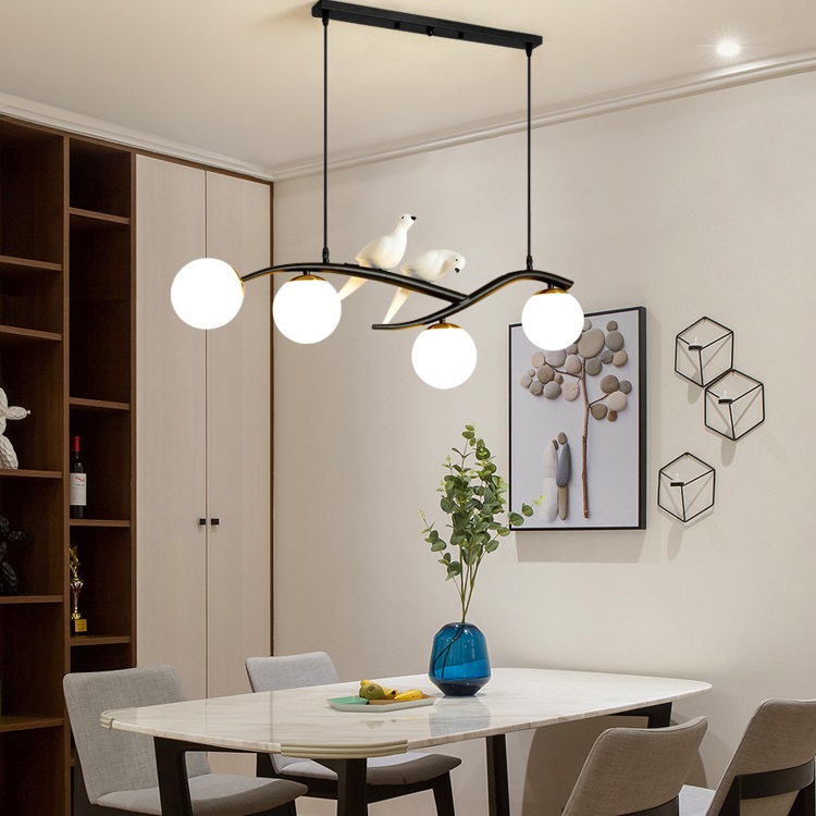 灿丽简约现代长条餐厅吊灯创意设计师树枝小鸟农庄饭厅餐桌灯