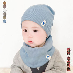 婴儿帽子男宝宝2025新款秋冬双层胎帽一岁婴幼儿童防风帽围脖套头