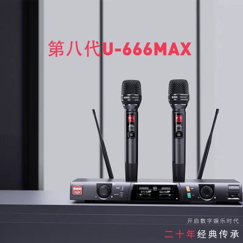 BBS一拖二麦克风KTV演出婚庆舞台u段防啸叫BBS无线话筒U-666MAX