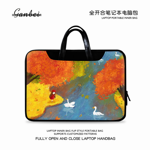 插画风笔记本手提包适用华为matebook14苹果macair13惠普小米戴尔联想小新pro16华硕男女电脑包15点6寸内胆包
