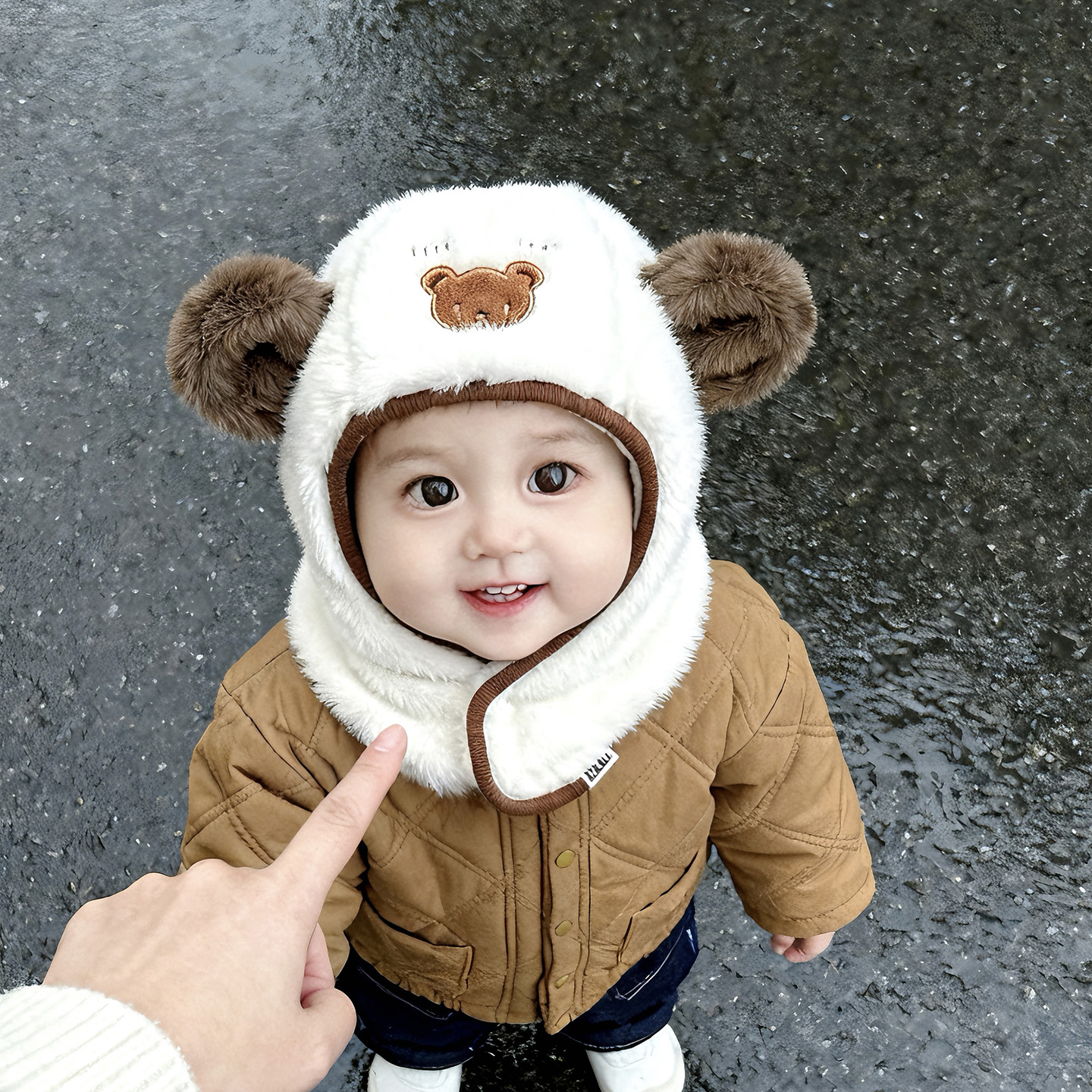 婴儿帽子围脖一体冬季连体帽韩版