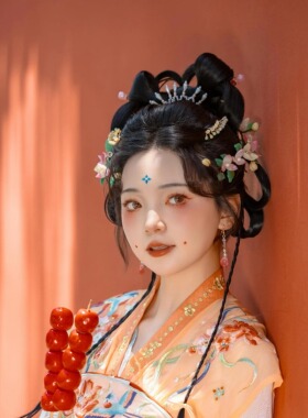 【橙花】羽钿坊原创仙气琉璃发饰汉服百搭头饰粉色花朵藤曼软杆簪