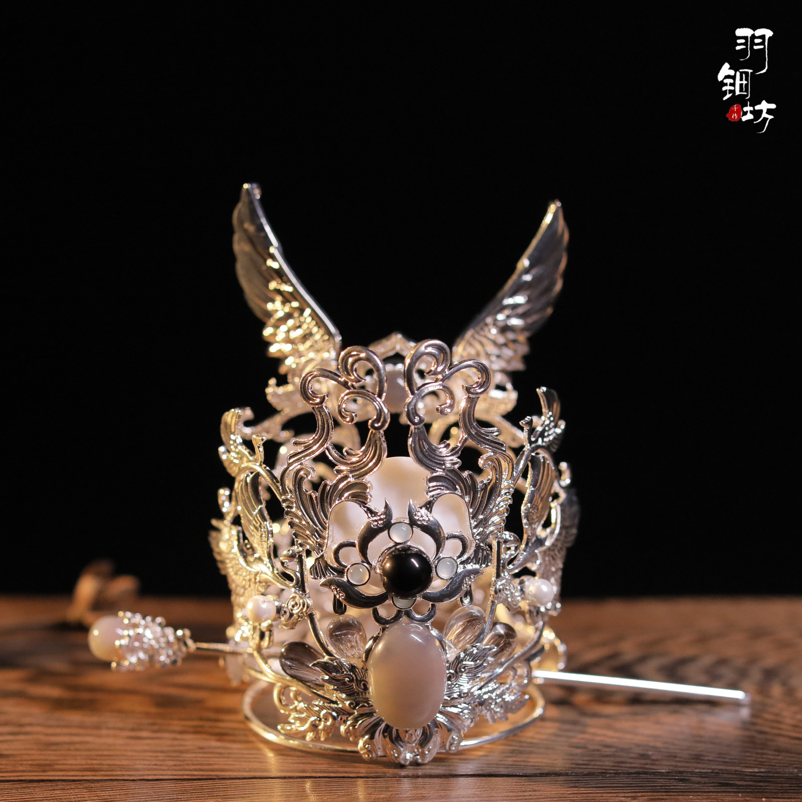 【洛白】羽钿坊原创 汉服男冠 古装男生发冠 男子束发冠 银色保色