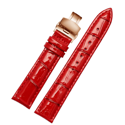 真皮手表带女 适配飞亚达四叶草天王罗西尼格雅红色表带 16 20mm