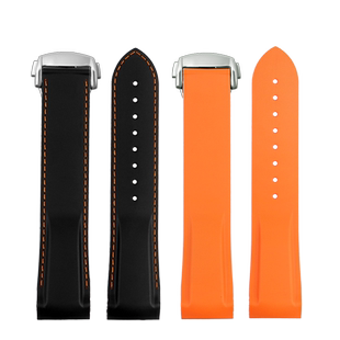 适配欧米茄新海马300超霸海洋宇宙600四分之一橙硅胶手表带折叠扣