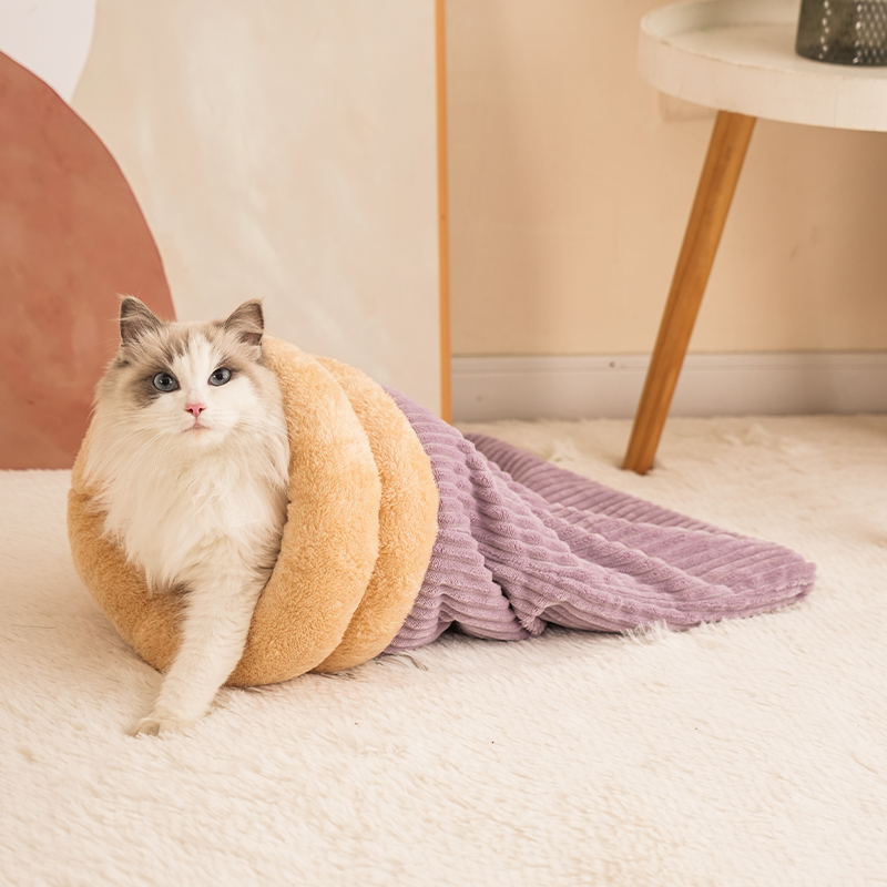 猫窝封闭式冬季保暖猫咪睡袋安全感毛绒猫床冬天宠物小猫可钻隧道
