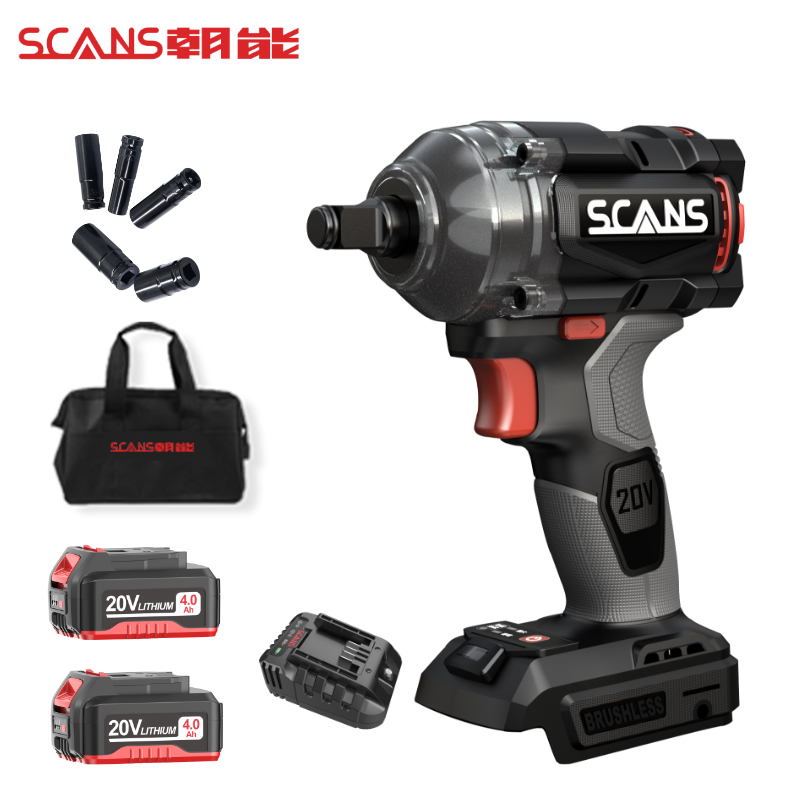 SCANS朝能20v无刷锂电冲击扳手架子工木工风炮汽修锂电工具S883
