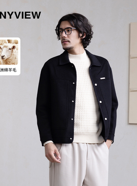 Anyview双面呢短外套简约百搭轻熟休闲高级感宽松外套秋冬呢大衣