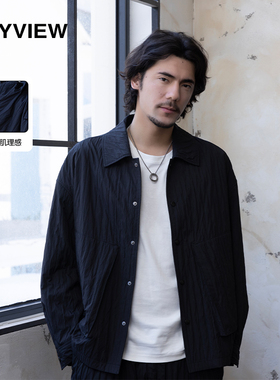ANYVIEW专柜同款褶皱肌理暗纹质感春秋季高级外套时尚翻领夹克
