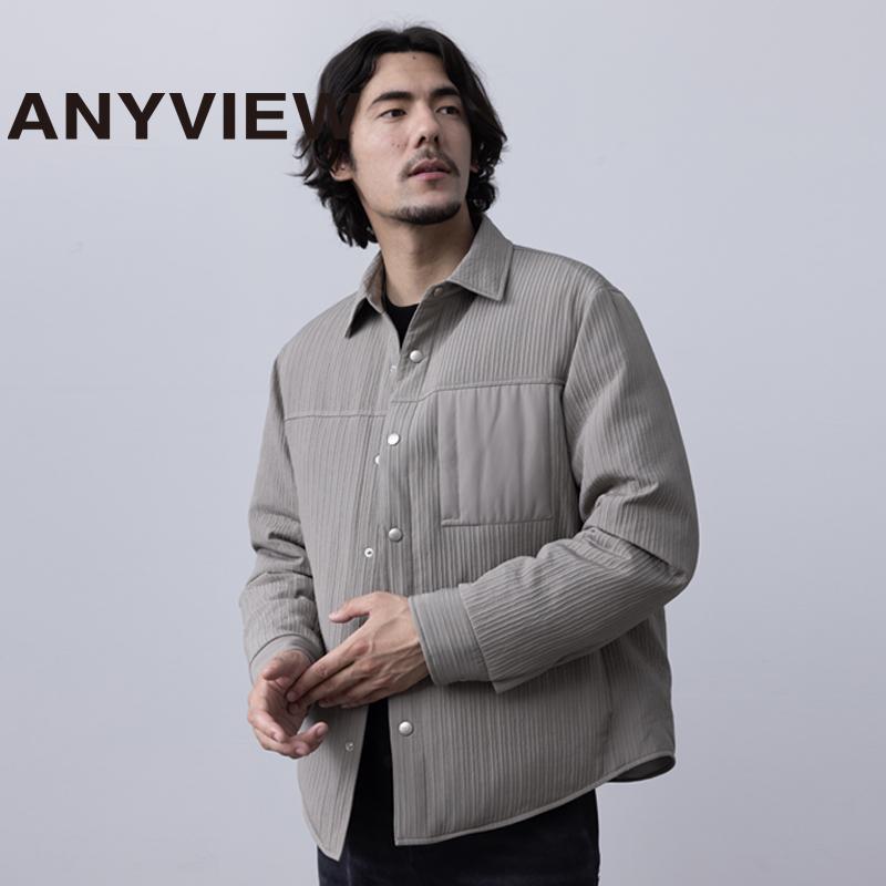 ANYVIEW专柜同款休闲衬衫式羽绒服薄款修身短款高端男士翻领外套