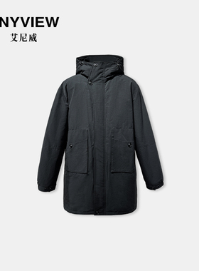 Anyview专柜同款男士羽绒服鹅绒服高克重连帽中长款宽松90绒青年