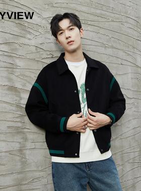 ANYVIEW专柜同款短款呢大衣夹-克式撞色翻领呢子外套休闲潮服秋冬