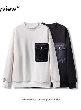 专柜同款Anyview男装青年休闲圆领长袖秋冬款卫衣男刺绣拼接口袋