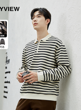 日系春秋季条纹情侣卫衣男士ins23年新款潮牌长袖T恤男打底衫上衣