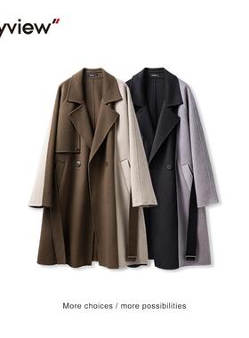 专柜同款ANYVIEW男装青年外套英伦绅士中长款不对称撞色羊毛大衣