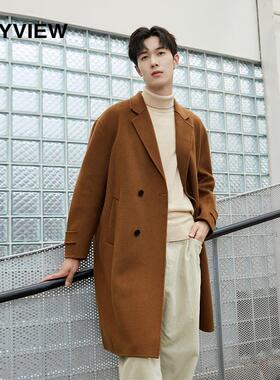 ANYVIEW专柜同款双面羊毛大衣男宽松阔版中长款毛呢大衣品牌外套