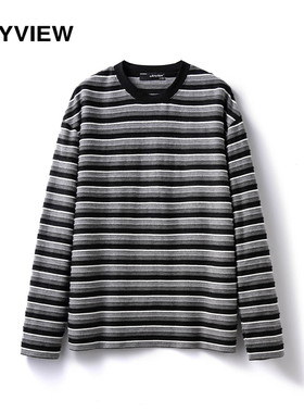 Anyview男装休闲时尚青年T恤男个性图条纹长袖上衣春秋2311T6001