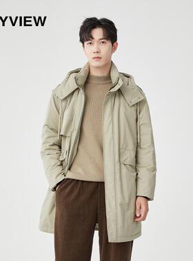 专柜同款ANYVIEW男士中长款羽绒服90绒可脱卸连帽宽松加厚保暖
