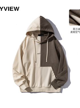 ANYVIEW艾尼威男士连帽卫衣宽松套头休闲双插口袋撞色 2311A1003