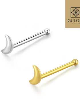 925银鼻钉耳钉耳骨钉14k金月亮防过敏穿刺夜店炫酷男女潮光面出口