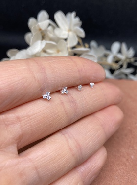 三颗锆石纯银鼻钉防过敏