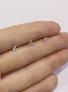 925纯银鼻钉耳钉耳骨钉小钻三颗钻银饰日韩情侣迷你男女防过敏