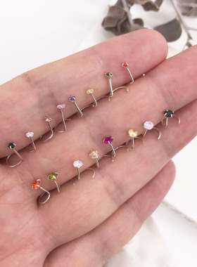 韩国潮男女生个性弯杆鼻钉S形鼻环925纯银防过敏弯曲鼻饰不会掉潮