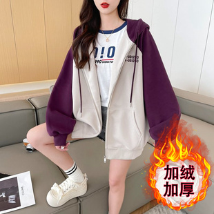 纯棉秋冬新爆款加绒连帽开衫初高中学生大童外套流行时尚潮牌女装