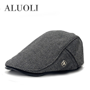 阿萝璃中老年帽子男冬季加绒保暖贝雷帽时尚复古鸭舌帽防寒前进帽