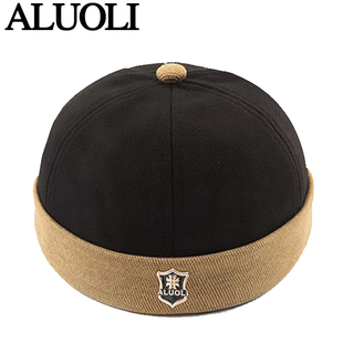 时尚 潮流帽子男地主帽春秋毛呢瓜皮帽日系雅痞街头撞色反戴无檐帽