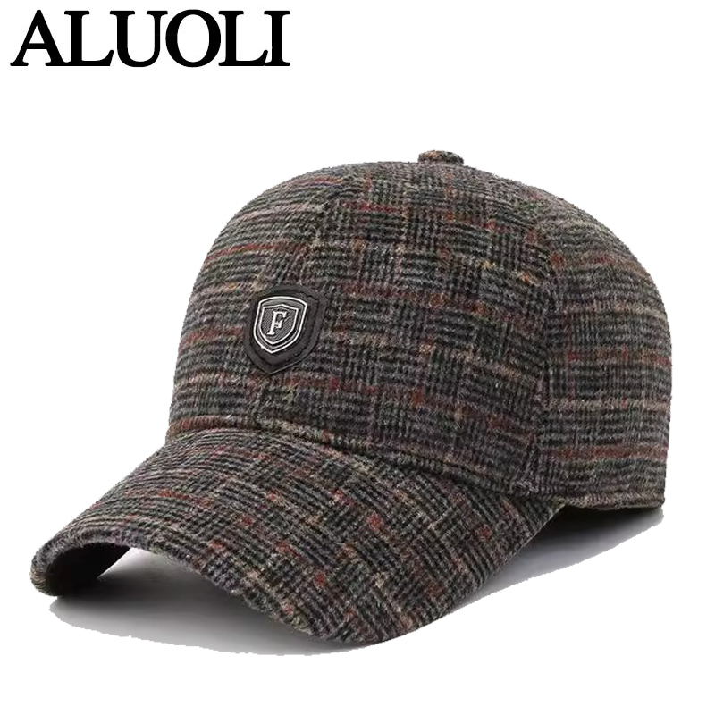 阿萝璃棒球帽格纹加绒护耳鸭舌帽