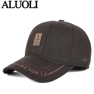 冬季帽子男士棒球帽高端品牌时尚加绒加厚鸭舌帽老人爷爷护耳棉帽