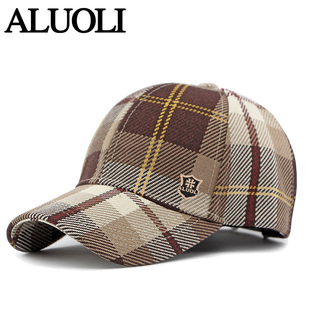 高端帽子男春秋款时尚棒球帽中老年户外休闲格纹鸭舌帽女秋冬百搭