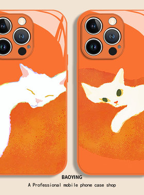 慵懒猫咪适用华为pura80手机壳nova14高级mate70小众60/50情侣40Pro+橙色30e男p女13ultra/12/11se/10/9/8/15
