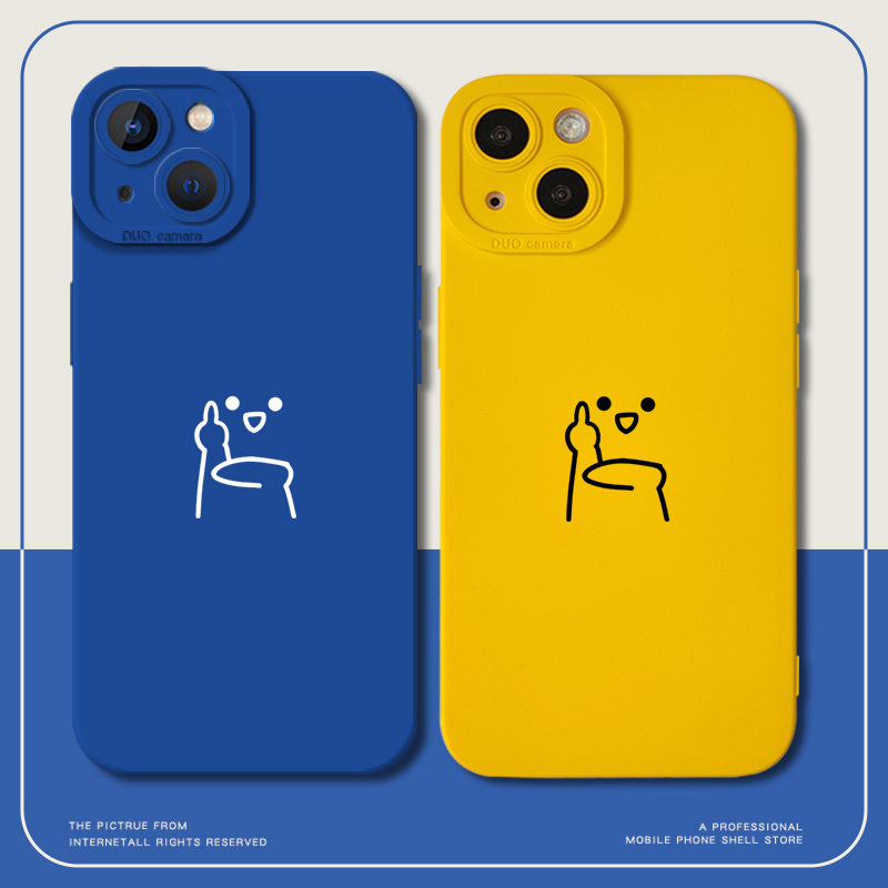 竖中指火柴人苹果14plus手机壳小人适用于iphone11promax黄色13创意12