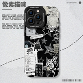 像素风猫咪适用iphone17air手机壳16promax报纸ip15标签14苹果13mini卡通x可爱xr 8plus复古11黑猫7小众12