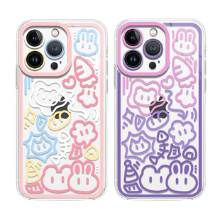 ins风适用苹果17手机壳iPhone11Promax彩色16air/12涂鸦xs/xr透明x卡通线条8plus简约15猫7p爱疯13mini套14女