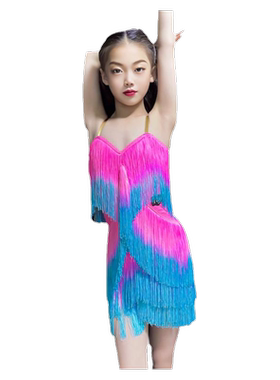 语歌菲拉丁舞服连衣裙渐变流苏