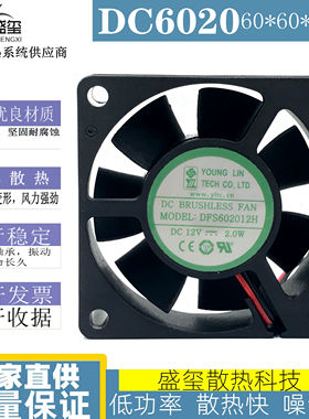 YOUNGLIN永林 6020 DFS602012H DC12V 2.0W 2线 6CM静音散热风扇