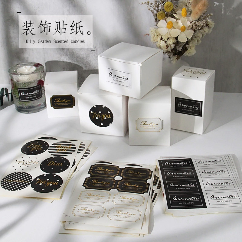 thankyou烫金贴纸英文黑白长方形香薰蜡烛杯装饰封口不干胶贴纸