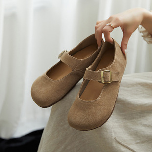 勃肯鞋牛反绒女鞋2024秋豆豆鞋大头鞋内丑萌单鞋女