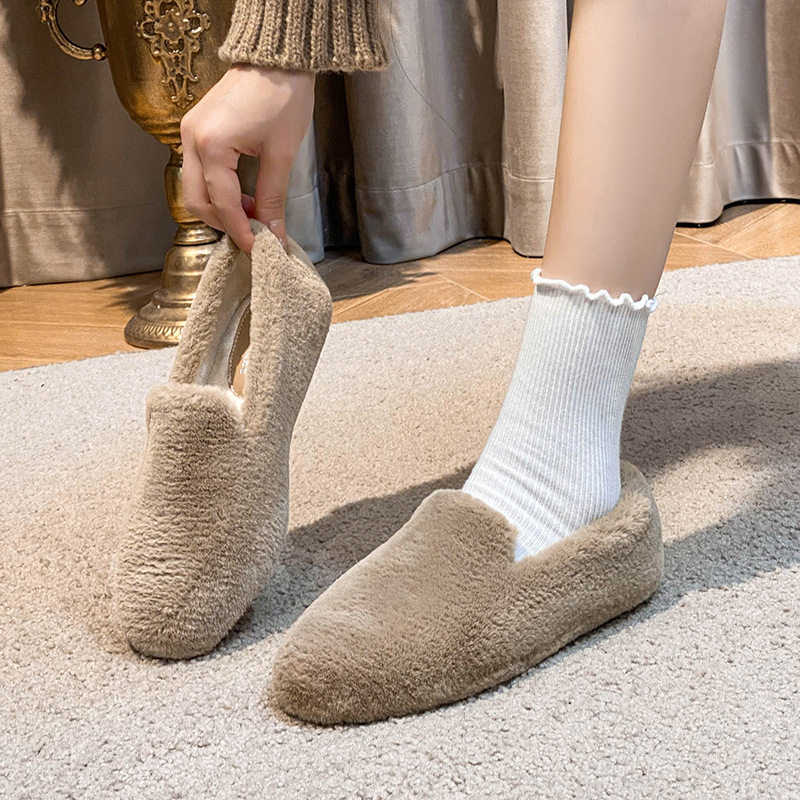 CHENGMEIZU女鞋毛毛鞋女冬外穿2025年新款保暖一脚蹬兔毛绒豆豆鞋,女鞋,浅口单鞋,淘宝优惠券,粉丝福利购,淘宝优惠卷