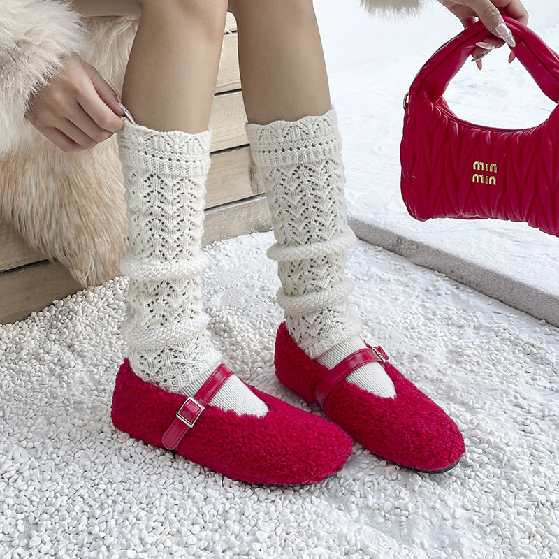 赵露思同款毛毛鞋女冬外穿休闲百搭皮毛一体一脚蹬豆豆鞋红色单鞋,女鞋,棉鞋,淘宝优惠券,粉丝福利购,淘宝优惠卷