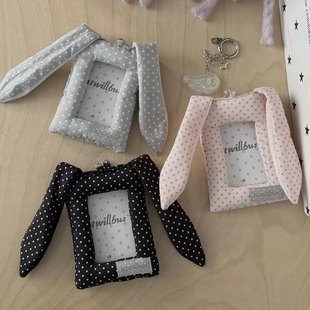 韩系波点恶魔兔耳朵卡套挂件拍立得证件套挂件校园卡防丢饭卡套